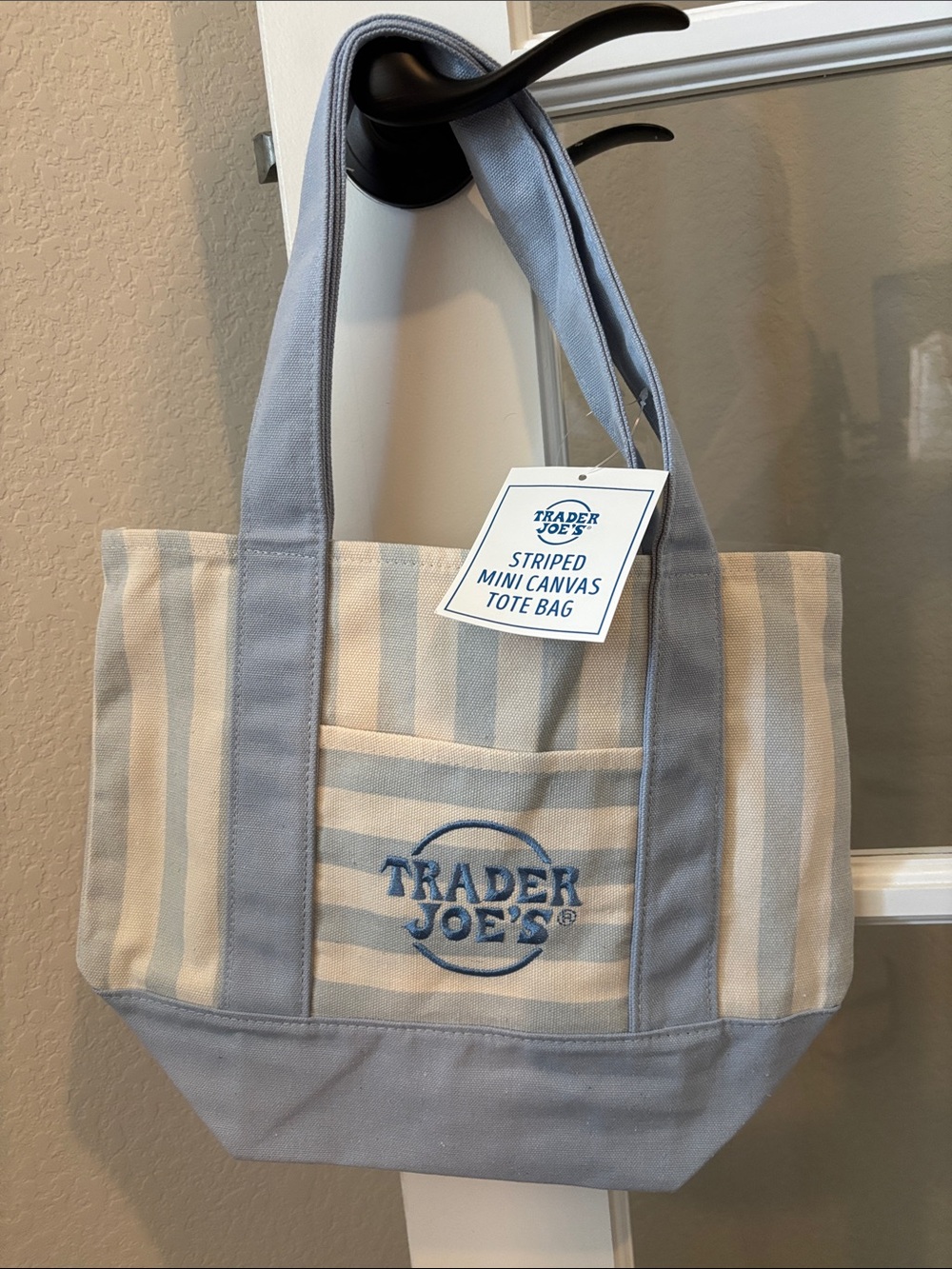 Trader Joe's Striped Mini Canvas Tote - Blue & Cream